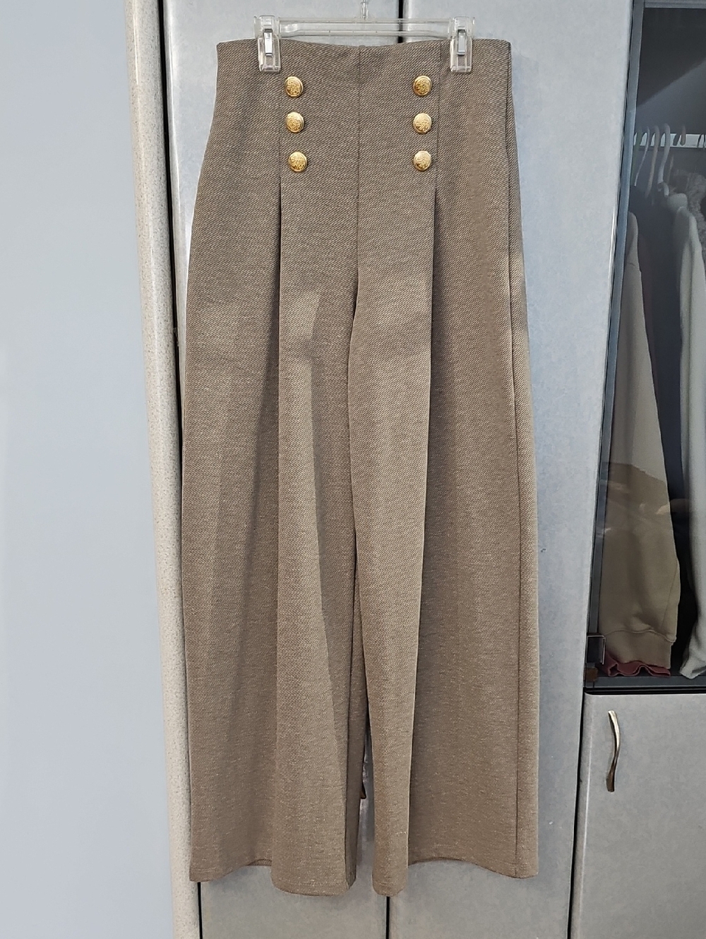 Zara Twill Trousers with Buttons, Wide Leg, Size S - Picture 3 of 6